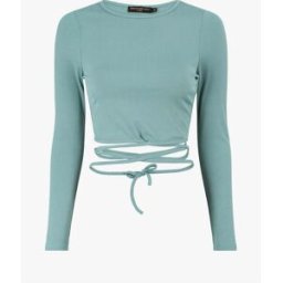 stand-prive.com Crop top côtelé à manches longues et liens à nouer - Menthe menthe 36/38 female