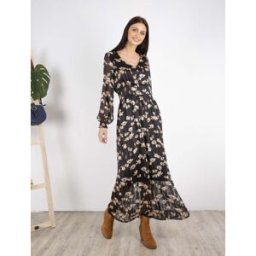 stand-prive.com Robe longue à taille marquée imprimé fleurs blanches - noir noir 36 female