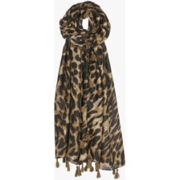 stand-prive.com Foulard à imprimé léopard et bords à pompons - Marron marron T.U female
