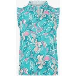 stand-prive.com Top satiné sans manches motif fleuri et volants - Turquoise turquoise 36 female