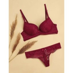 stand-prive.com Ensemble push-up à broderie fleurie et string - Prune prune 100B/44 female