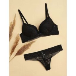 stand-prive.com Ensemble push-up à broderie fleurie et string - Noir noir 100B/44 female