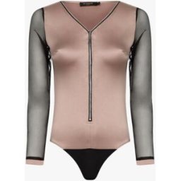 stand-prive.com Body satiné à manches résille - vieux rose/noir vieux-rose-noir 36 female