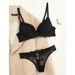 stand-prive.com Ensemble à fine broderie festonnée et string - Noir noir 100B/44 female