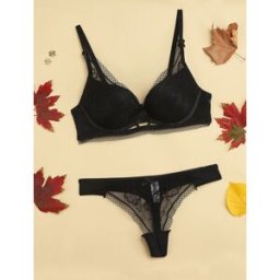 stand-prive.com Ensemble en dentelle ajourée et string - Noir noir 100B/44 female
