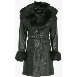 stand-prive.com Manteau en simili à col et poignets en fausse fourrure - Noir noir 36 female