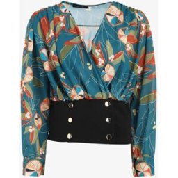 stand-prive.com Blouse cache-coeur imprimée à boutons décoratifs - Bleu canard bleu-canard 36 female