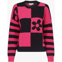stand-prive.com Pull droit à motif fleurs et damier - Noir/rose noir-rose 36/38 female