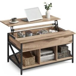 VASAGLE Table basse avec plateau relevable, Marron Camel + Noir