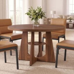 VASAGLE Table à manger ronde avec étagère, Ø 120 cm, Marron Châtaigne