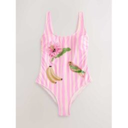 next Maillot de bain une pièce gainant orné de perles et décolleté plongeant Rose FR 36 (EU 34)