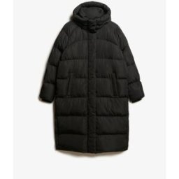 Superdry Black Longline Hooded Puffer Coat Noir FR 42 (EU 40)