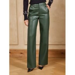 Love & Roses Love & Roses Wide Leg Button Detail Faux Leather Trousers vert FR 48 (EU 46)