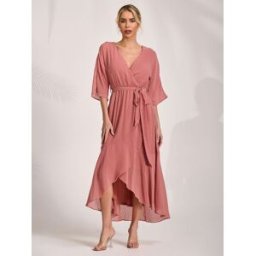 Jolie Moi Jolie Moi Robe mi-longue avec cravate cache-caur sur le devant Rose FR 38 (EU 36)