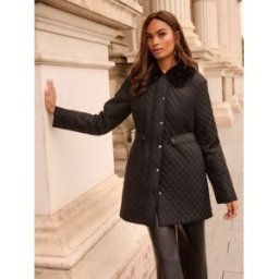Love & Roses Love & Roses Padded Fur Collar Mid Length Coat Noir FR 50 (EU 48)