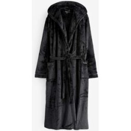 Loungeable Loungeable Ribbon Trim Luxury Fleece Hooded Maxi Robe Noir M (FR 42-44)