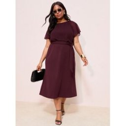 Friends Like These Robe Mi-longue à manches papillon en jersey et mousseline Friends Like These rouge FR 58 (EU 56)