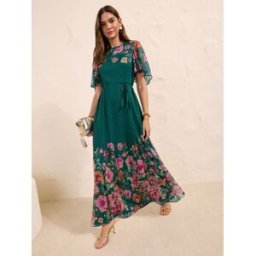 friendslikethese Friends Like These Robe Mi-long à Manches courtes en mousseline orange FR 38 (EU 36)