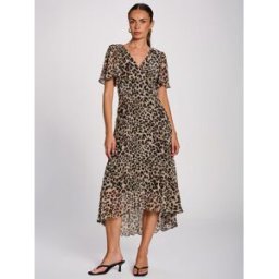 Jolie Moi Jolie Moi Robe longue en mousseline plissée à manches ange Imprimé animal FR 42 (EU 40)