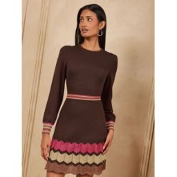 Love & Roses Love & Roses Crew Neck Lurex Detail Chevron Striped Party Knitted Mini Dress violet FR 40 (EU 38)
