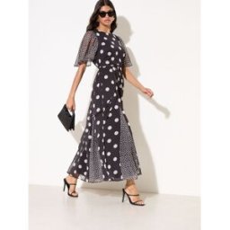 friendslikethese Friends Like These Robe Mi-long à Manches courtes en mousseline Noir FR 46 (EU 44)