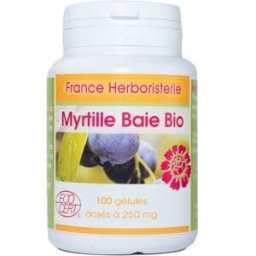 France Herboristerie GELULES MYRTILLE BAIE 100 gélules dosées à 280 mg poudre pure.