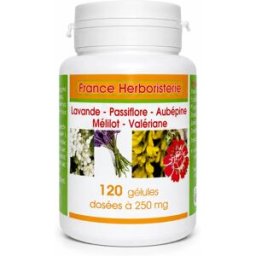 France Herboristerie Complexe Détente – Lavande, Passiflore, Aubépine, Mélilot & Valériane – 120 gélules dosées à 250mg