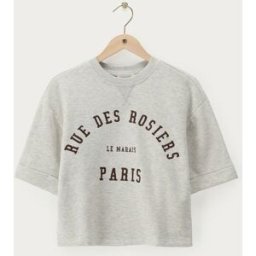 Sweat gris à manches courtes "Rue des Rosiers Paris" My Jewellery Gris M femme