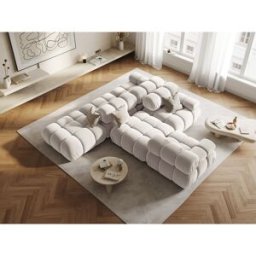 Milo Casa - Pouf en Velours Tropea beige clair - 94x94x39 cm OS