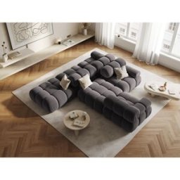 Milo Casa - Pouf en Velours Tropea gris foncé - 94x94x39 cm OS