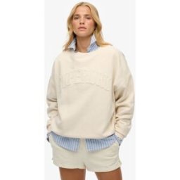 Superdry Femme Sweat à col Rond et Texte ton sur ton Appliqué Athletic Essentials White Taille: 36