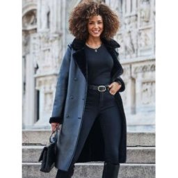 sosandar Sosandar Faux Shearling Belted Trench Coat Noir FR 36 (EU 34)