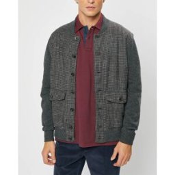 Hackett London - Blouson 100% Laine Tricot imprimé pied-de-poule gris/marron XS