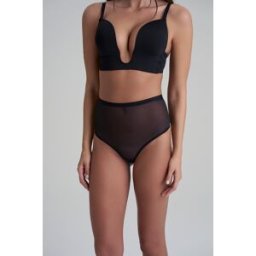 Nude Intimates - String gainant en tulle taille mi-haute noir S