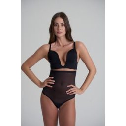 Nude Intimates - String taille haute en tulle gainant noir L