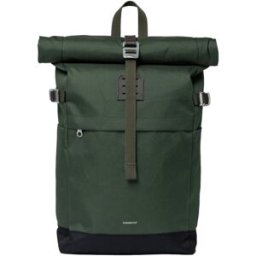 Sandqvist - Sac à dos 23L - Icon Rolltop Backpack 14" Dawn Green/Dark Brown Leather en Cuir - Kaki