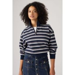 Levi's Sweat Shirt 1/4 Zip Everyday - Femme - Bleu / Ruby Stripe Navy Blazer - L
