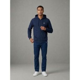 MCS - Sweat zippé à capuche bleu blanc rouge en coton Victor bleu marine S