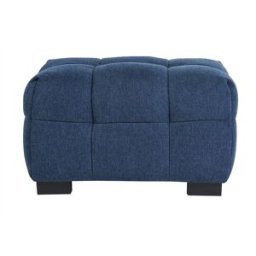 Miliboo Pouf repose-pieds design en tissu effet velours texturé bleu foncé CORTO