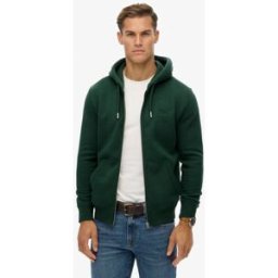 Superdry Homme Sweat à Capuche Zippé Logo Vintage Brodé Green Taille: S