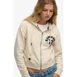 Superdry Femme Sweat à Capuche Zippé Court Athletic Coupe Décontractée Cream Taille: 38