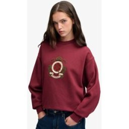 Superdry Femme Sweat Crest col Rond Coupe Décontractée Red Taille: 34