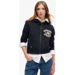 Superdry Femme Coton Logo Brodé Athletic Essentials Court Décontracté Sweat Zippé, Bleu Marine, Taille: 38