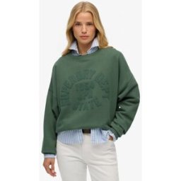 Superdry Femme Coton Texte Ton Sur Ton Appliqué Athletic Essentials Sweat À Col Rond, Kaki, Taille: 42
