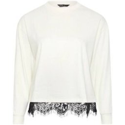 Yours Curve Yours Curve Limited Long Sleeve Lace Hem Sweat Top crème FR 48 (EU 46)