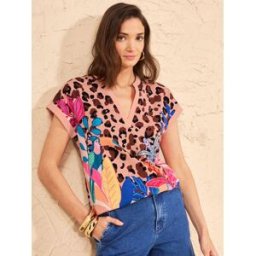 loveroses Love & Roses Notch Neck Jersey T-Shirt animal FR 50 (EU 48)