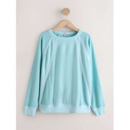 Next Sweat-shirt léger à manches gaufrées et bordure en dentelle bleu XS (FR 34-36)