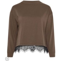 Yours Curve Yours Curve Limited Long Sleeve Lace Hem Sweat Top Brun FR 52-54 (EU 50-52)