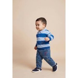 BOUT'CHOU Sweat col polo rayé et brodé en coton BIO GOTS 12 mois