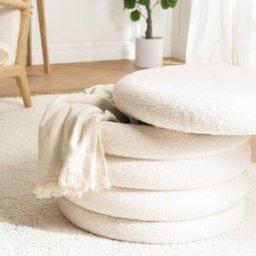 Macabane - Pouf M en tissu bouclette écru avec rangement OS